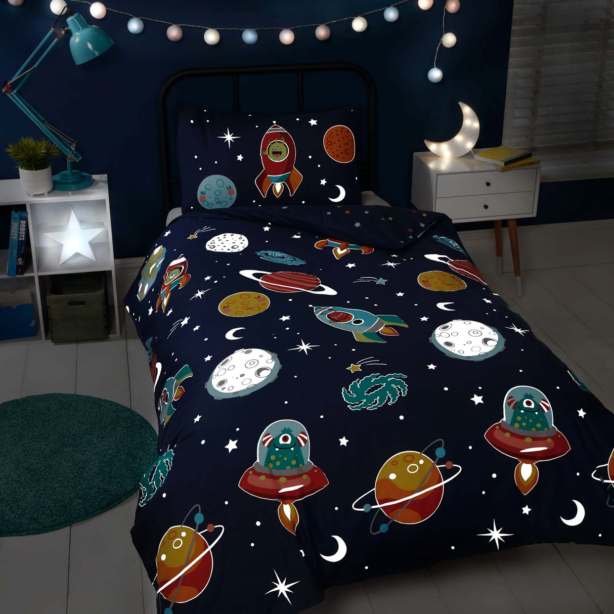 Space Aliens Glow in the Dark Duvet Cover Set by Rapport Home