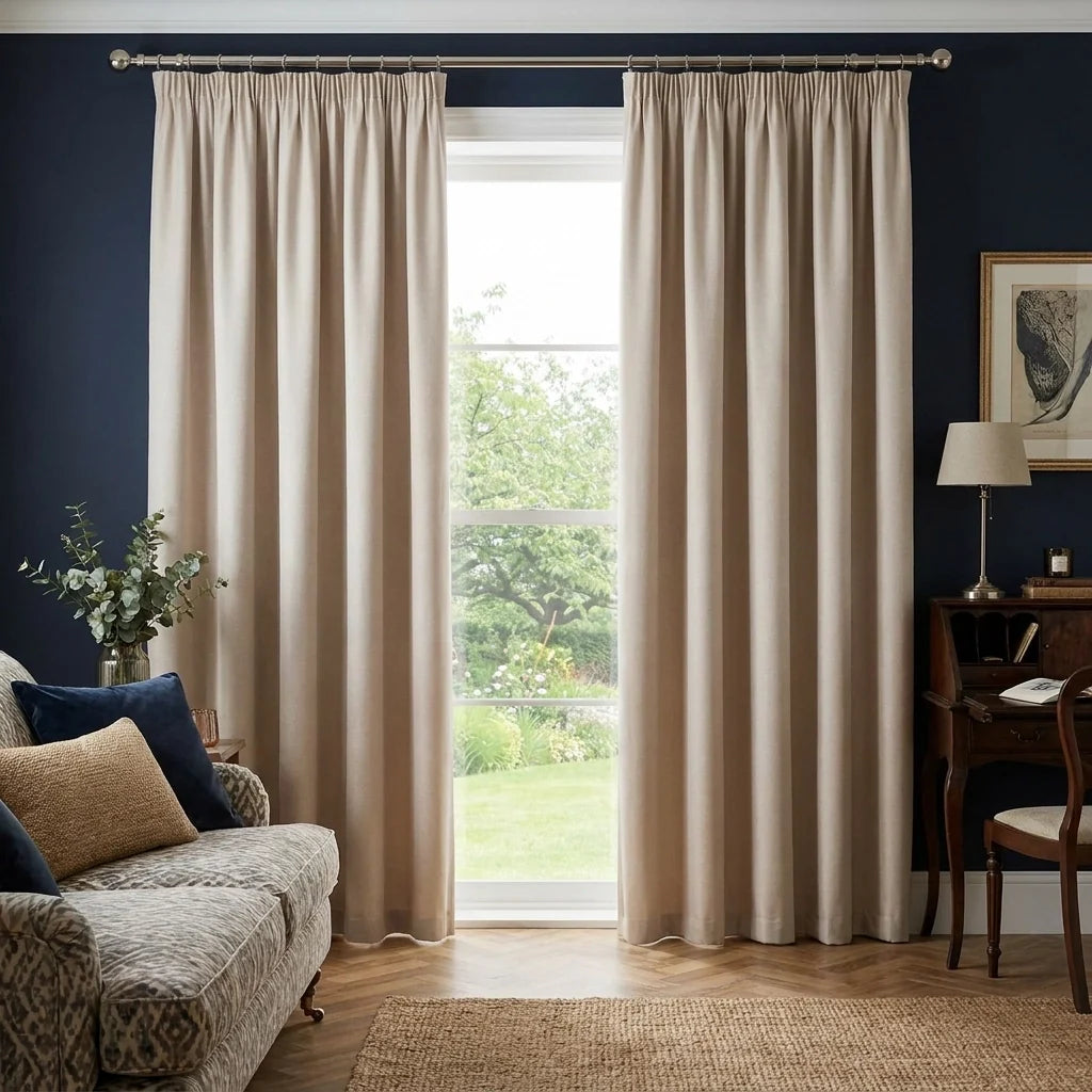 Eclipse Natural Thermal Blackout Pencil Pleat Curtains Textured