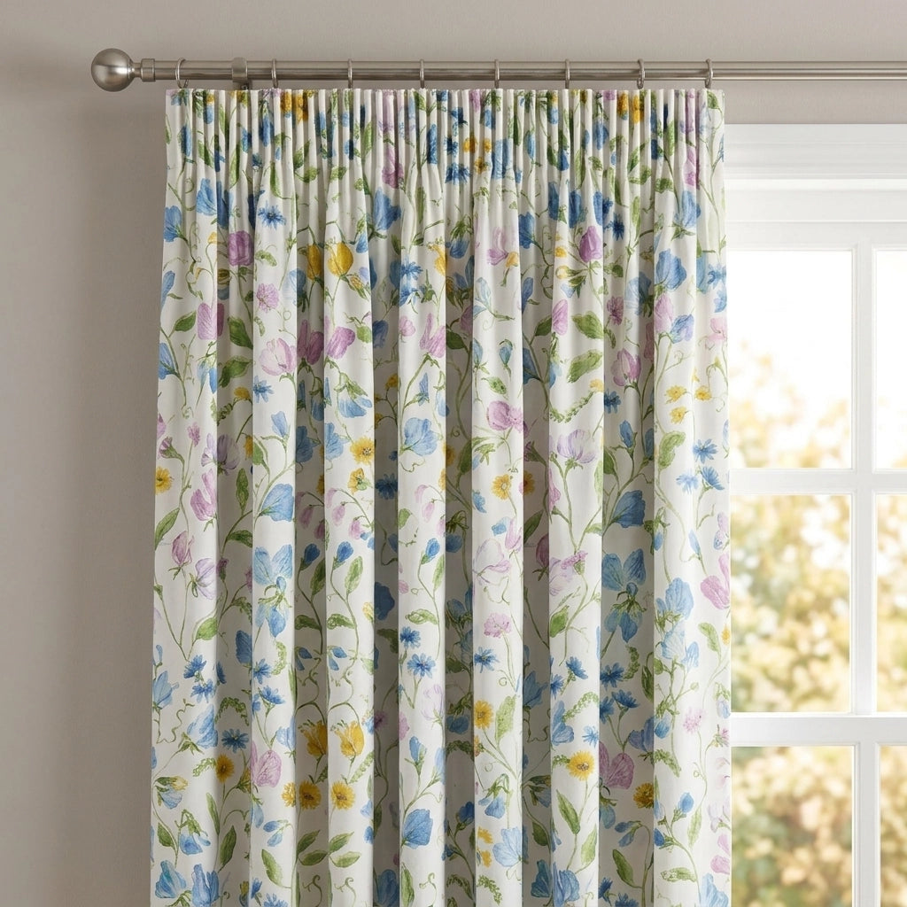 Sweetpea Floral Lilac 100% Cotton Pencil Pleat Curtains 66" x 72" 2