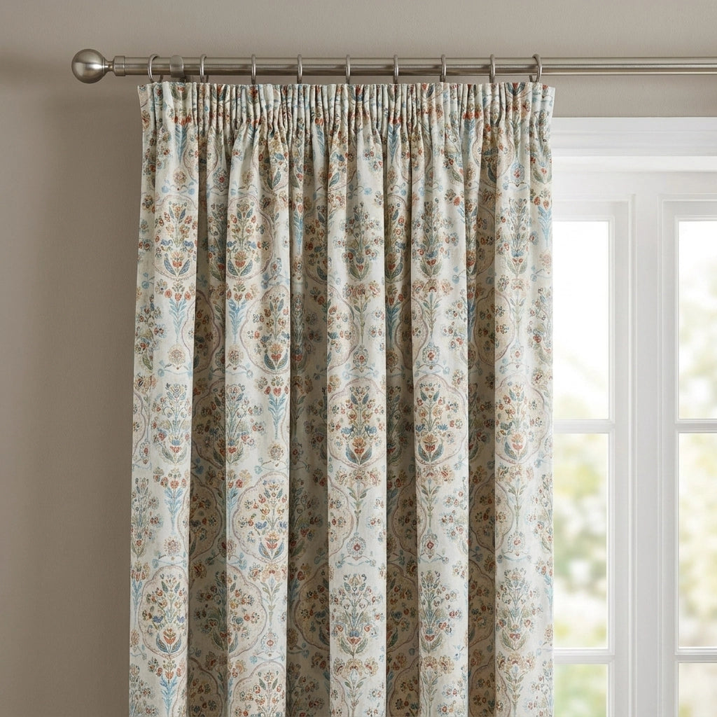 Edena Floral Pencil Pleat Curtains Natural 66 x 72 Inch 2