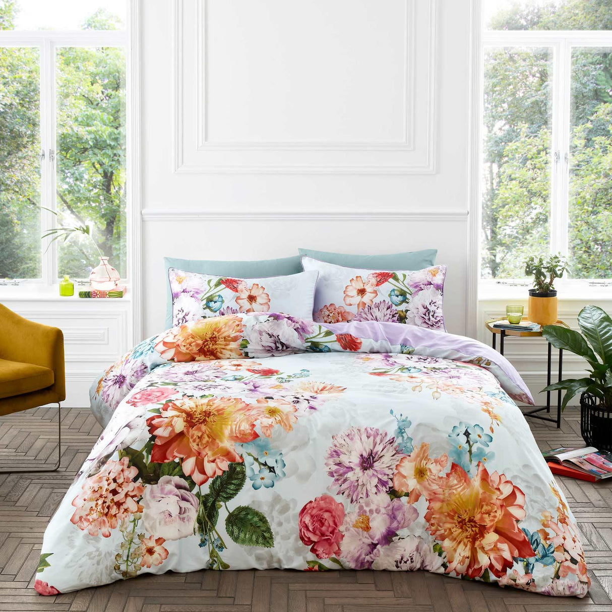 Amaranth Floral Cotton Sateen Duvet Cover Set