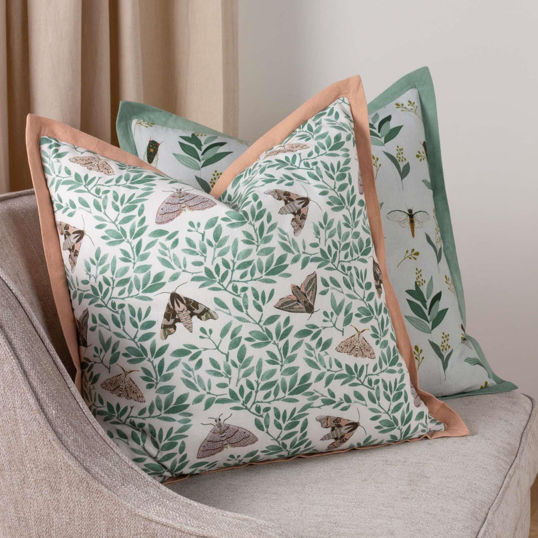 Silk Moth Pale Pink 100% Cotton Cushion Cover 50cm x 50cm