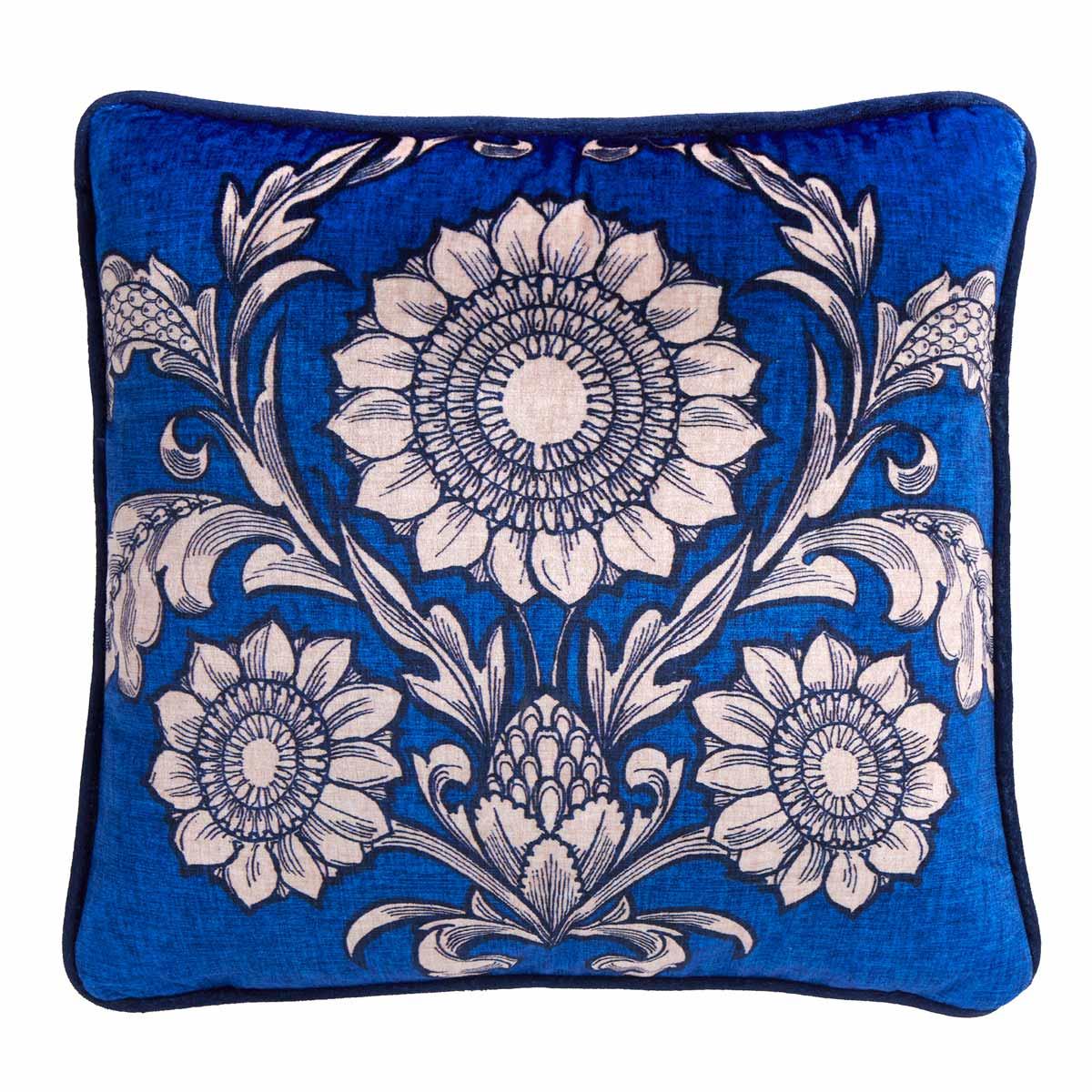 Laurence Llewelyn-Bowen Romilly Blue Velvet Floral Filled Cushion 2