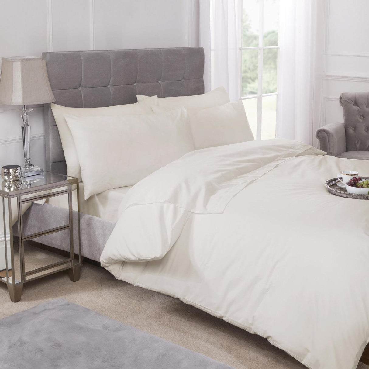 Percale 180 Thread Count Ivory Duvet Cover Set