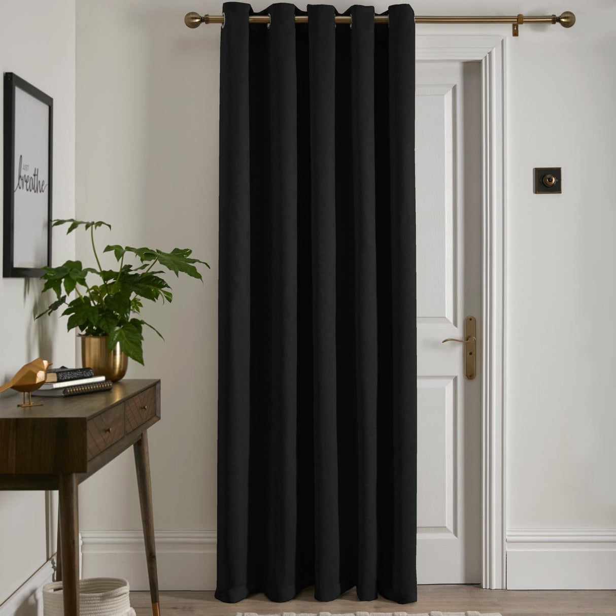 Strata Woven Thermal Door Curtain 66 x 84 Inch - Black