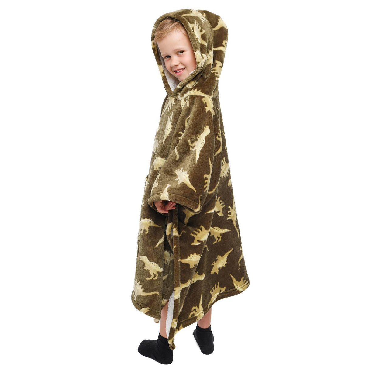 Bedlam Dino Sherpa Fleece Kids Poncho Cosy Wearable Blanket 2