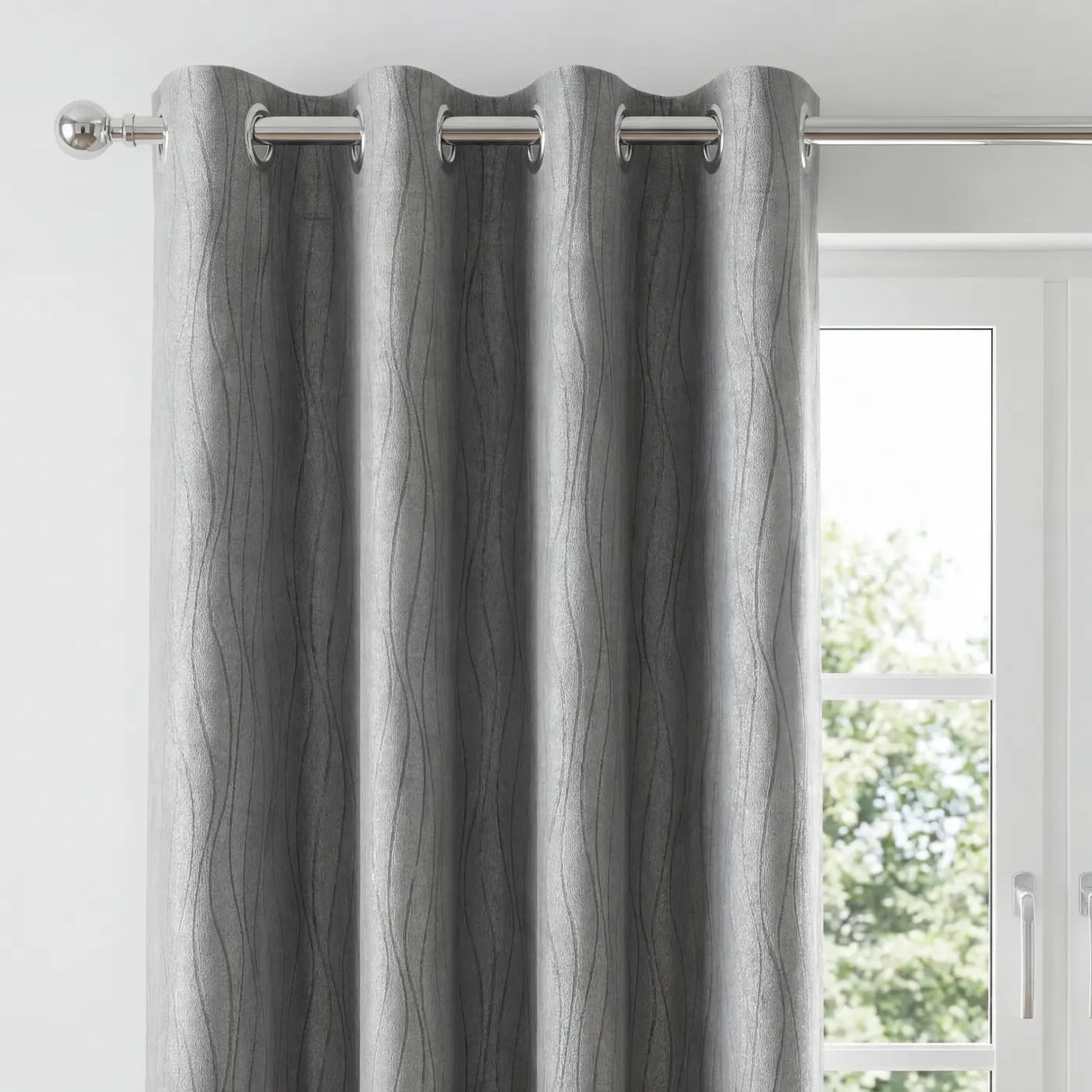 Goodwood Thermal Blockout Eyelet Curtains - Silver image 2