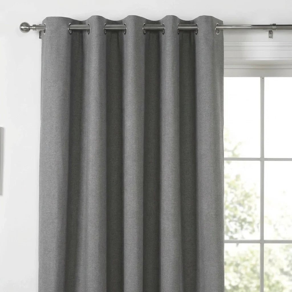 Sorbonne Cotton Lined Ready Made Eyelet Curtains - Charcoal image 2