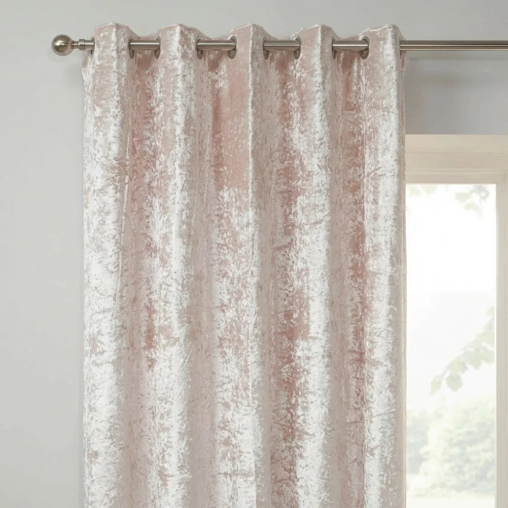 Crushed Velvet Eyelet Curtains - Blush image 2