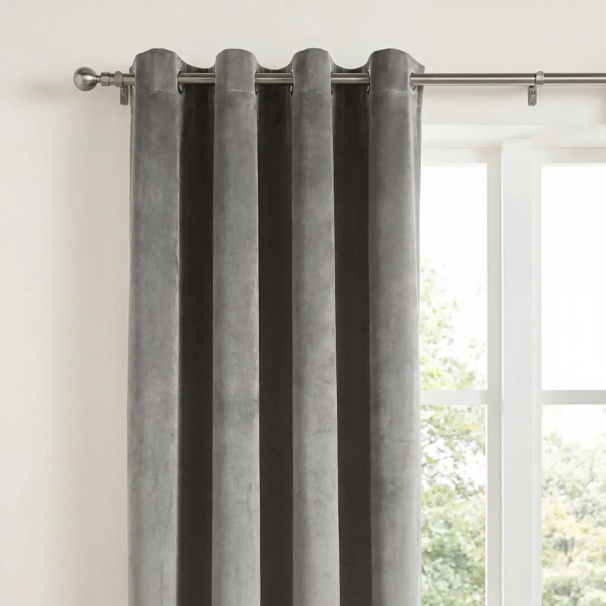 Velvet Blackout Eyelet Curtains - Silver image 2