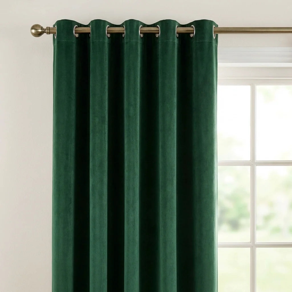 Hampton Velvet Blackout Eyelet Curtains - Green image 2