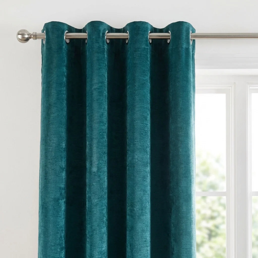 Strata Thermal Dim Out Woven Eyelet Curtains Pair - Dark Teal image 3