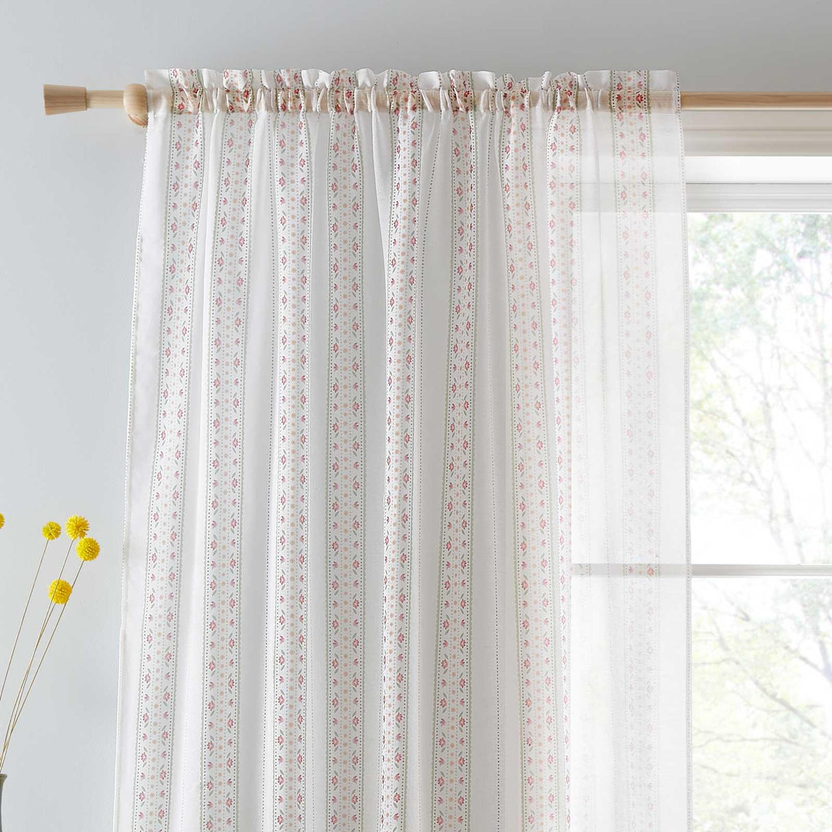 Floral Stripe Voile Curtain Panel by Catherine Lansfield
