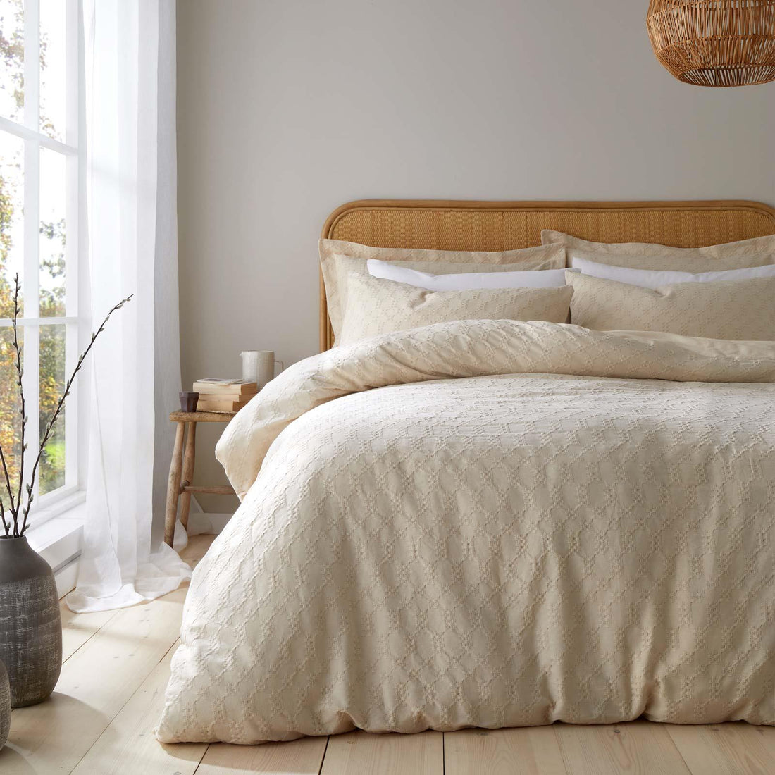 Bianca Waffle Circle 180 Thread Count Natural 100% Cotton Duvet Cover Bedding Set