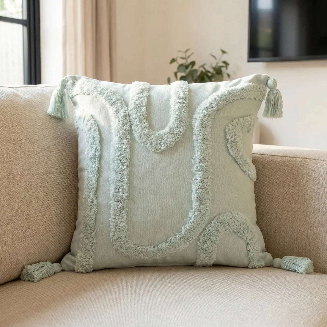 Cabana Tufted 100% Cotton Aqua Cushion Cover 43cm x 43cm