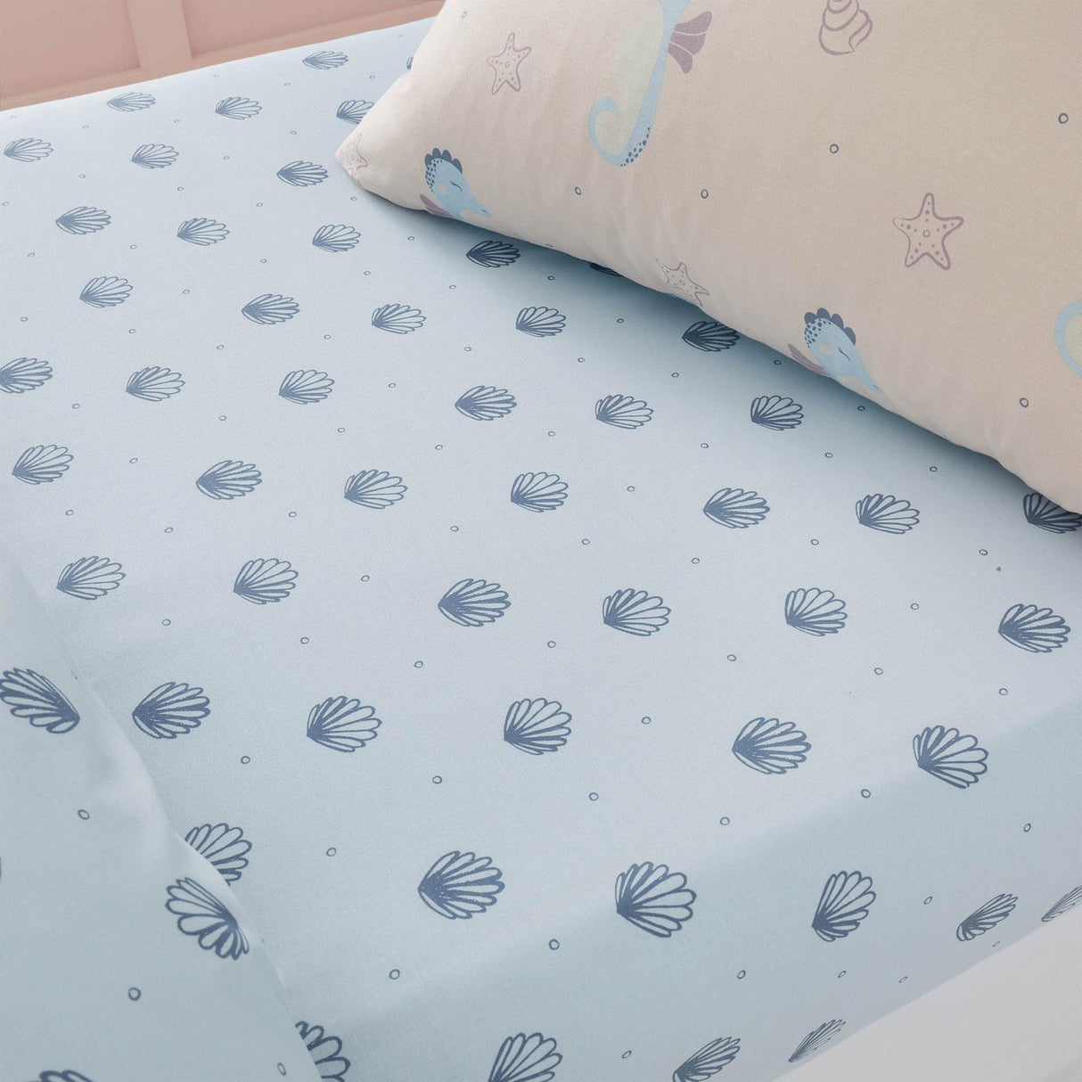 Seahorses Easy Care Blue Fitted Sheet by Chapter B
