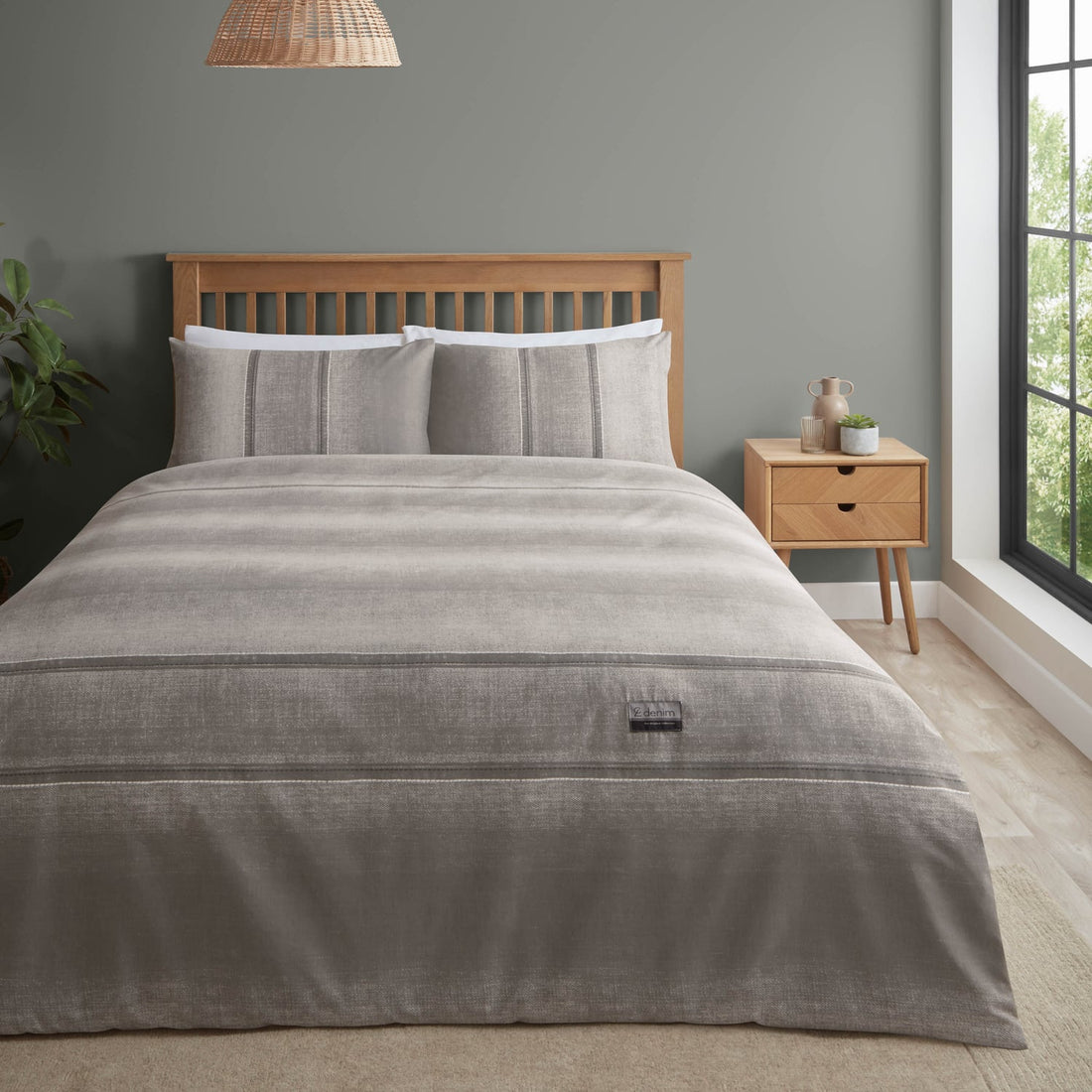 Catherine Lansfield Denim Natural Duvet Cover Bedding Set
