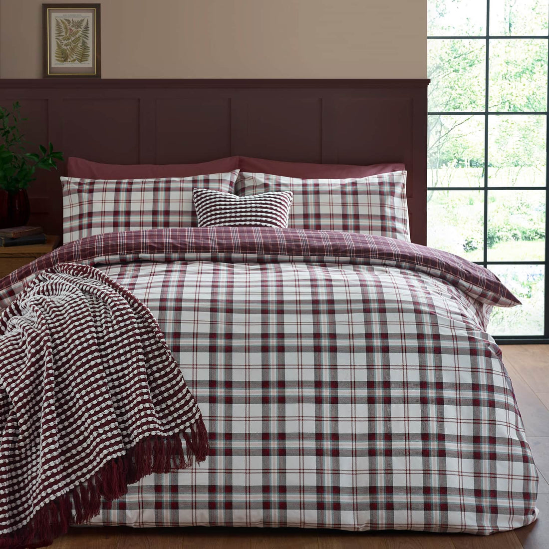 Catherine Lansfield Kelso Check Plum Duvet Cover Bedding Set