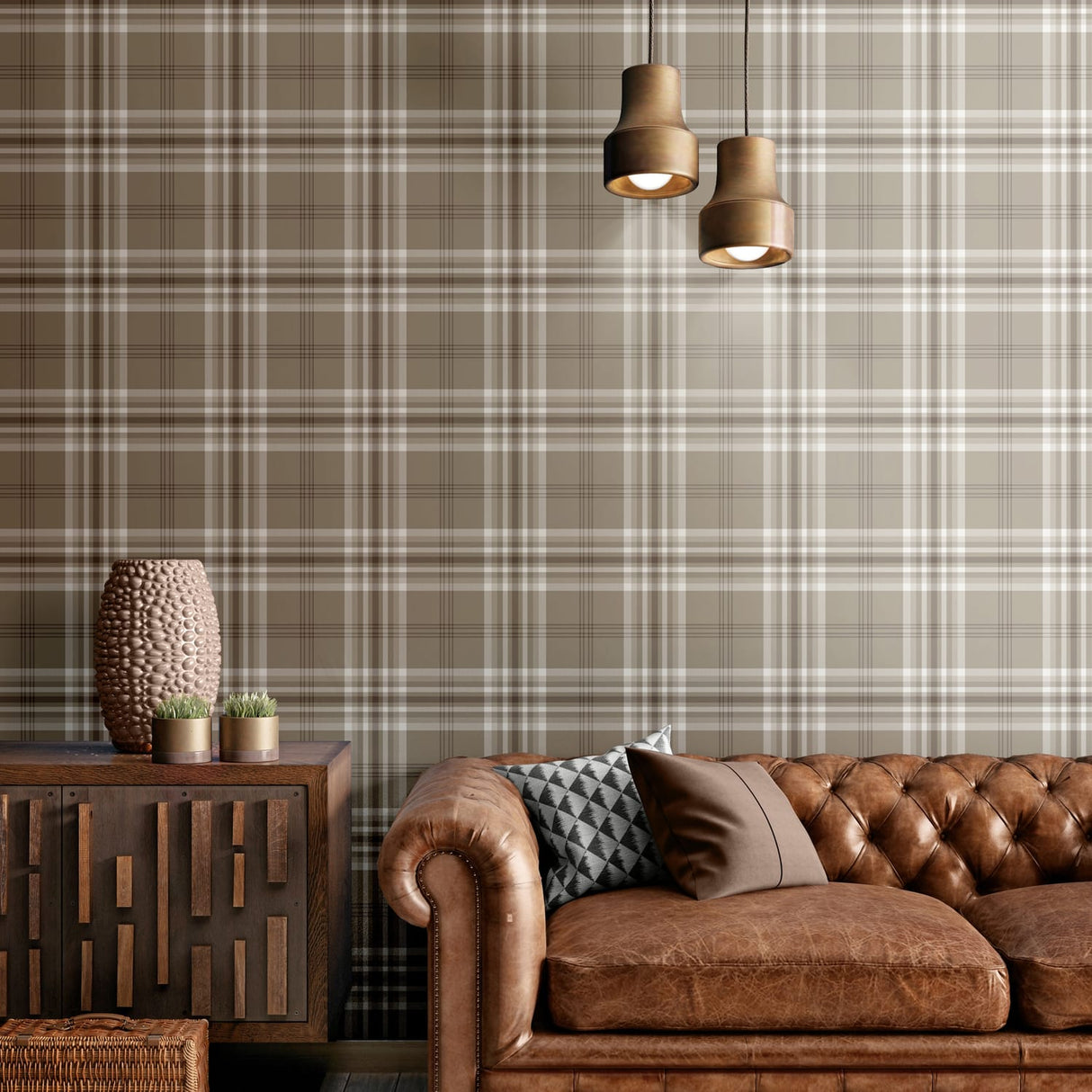 Catherine Lansfield Kelso Check Cream Tartan Wallpaper - Kelso Cream Wallpaper (1)