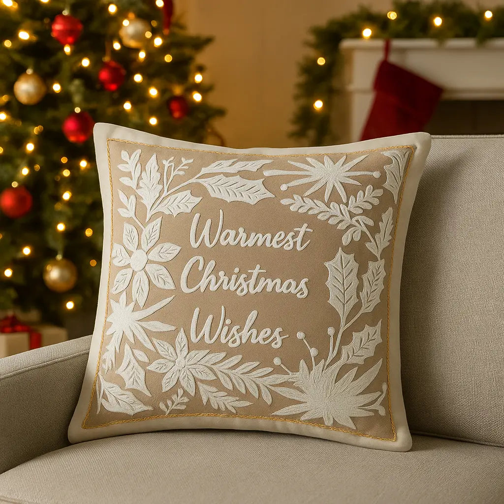 Winter Warmest Wishes 100% Cotton Velvet Natural Cushion Cover or Filled Cushion 50cm x 50cm