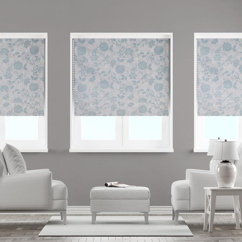 Bird Garden Print Duck Egg Made To Measure Roman Blind by Style Furnishings