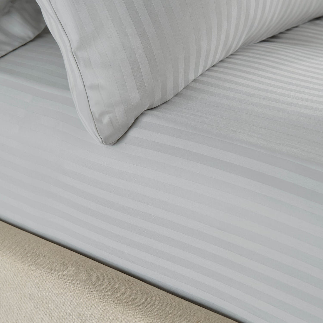 Catherine Lansfield 300 Thread Count Satin Stripe 30cm Deep Grey Fitted Sheet