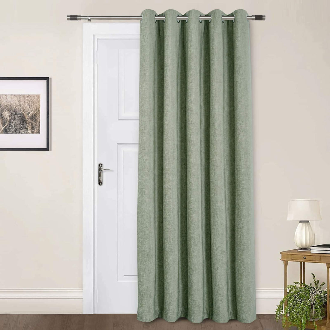 Amberley Sage Chenille Thermal Door Curtain 66 x 84 Inch Heavyweight