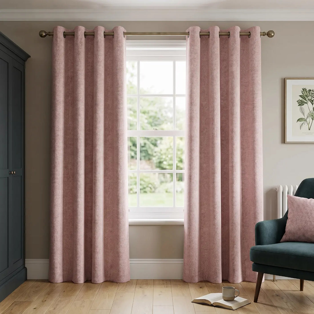 Austin Lined Blush Thermal Blackout Eyelet Curtains Linen Look