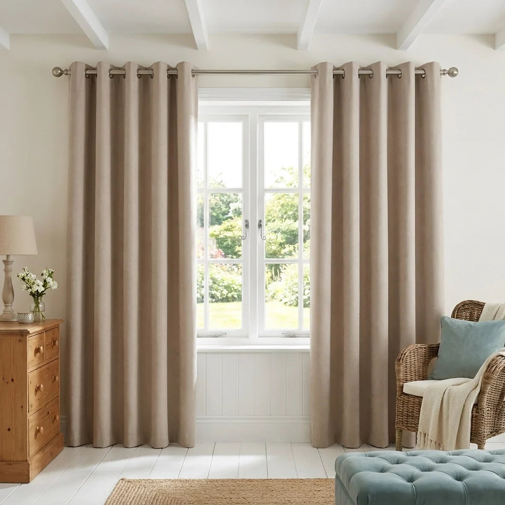 Taupe Velvet Chenille Dimout Eyelet Curtains