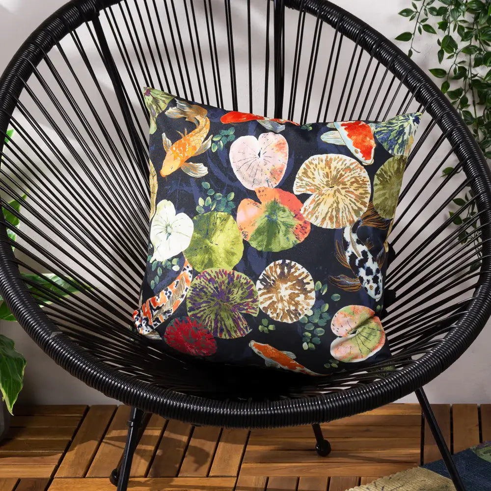 Koi Pond Midnight Outdoor Cushion Cover 17" x 17" by furn. 2