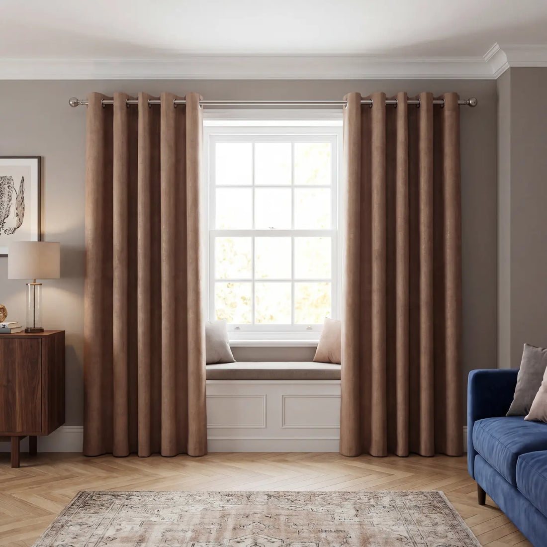 Vogue Latte Thermal Dimout Eyelet Curtains Textured Embossed