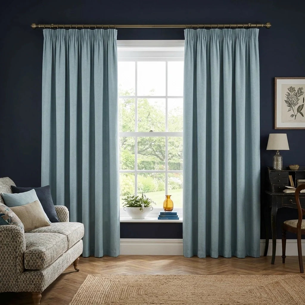 Eclipse Duck Egg Thermal Blackout Pencil Pleat Curtains Textured