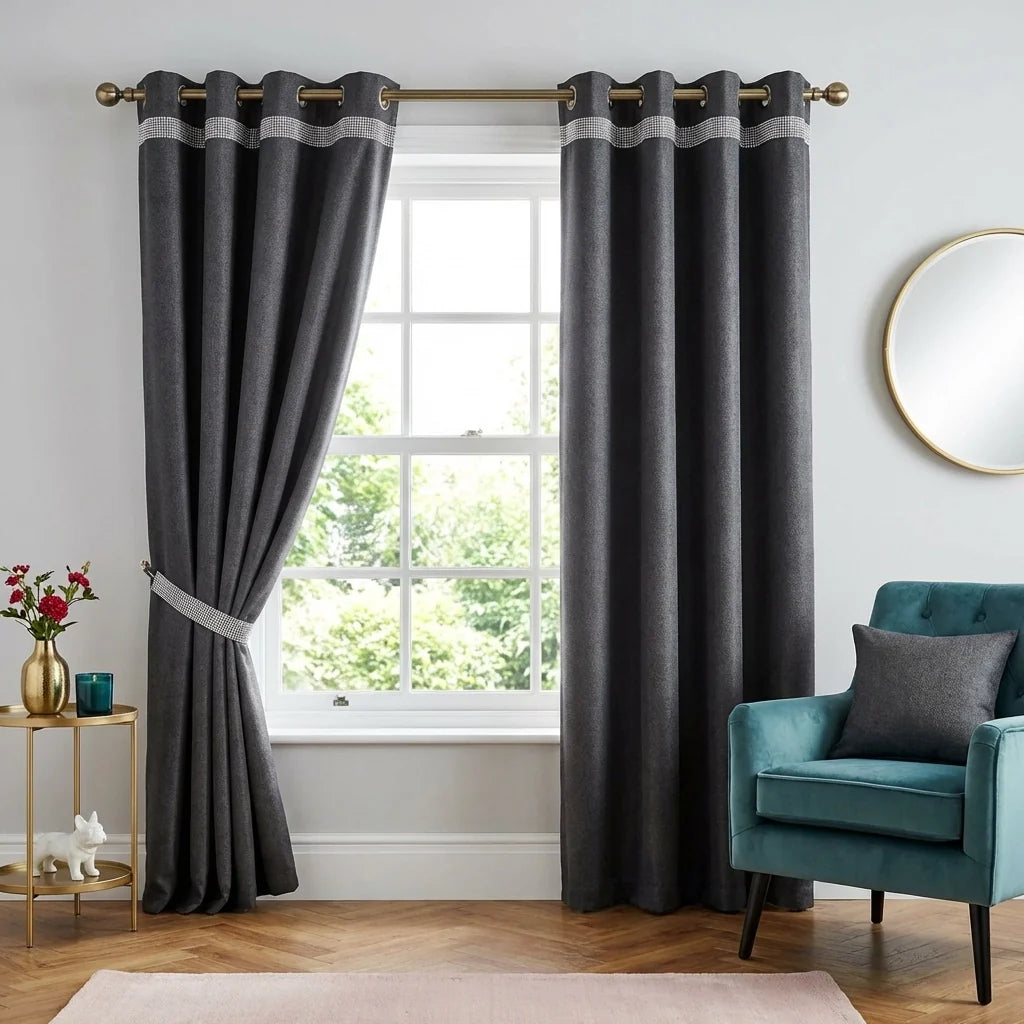 Palace Charcoal Thermal Blackout Dimout Eyelet Curtains