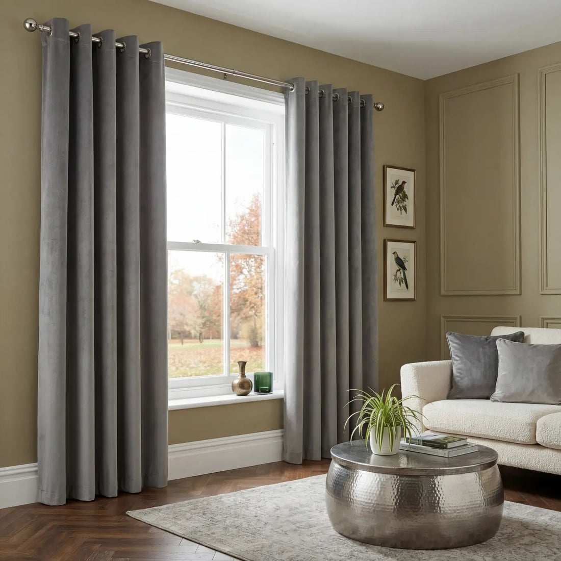 Silver Velvet Thermal Blackout Eyelet Curtains