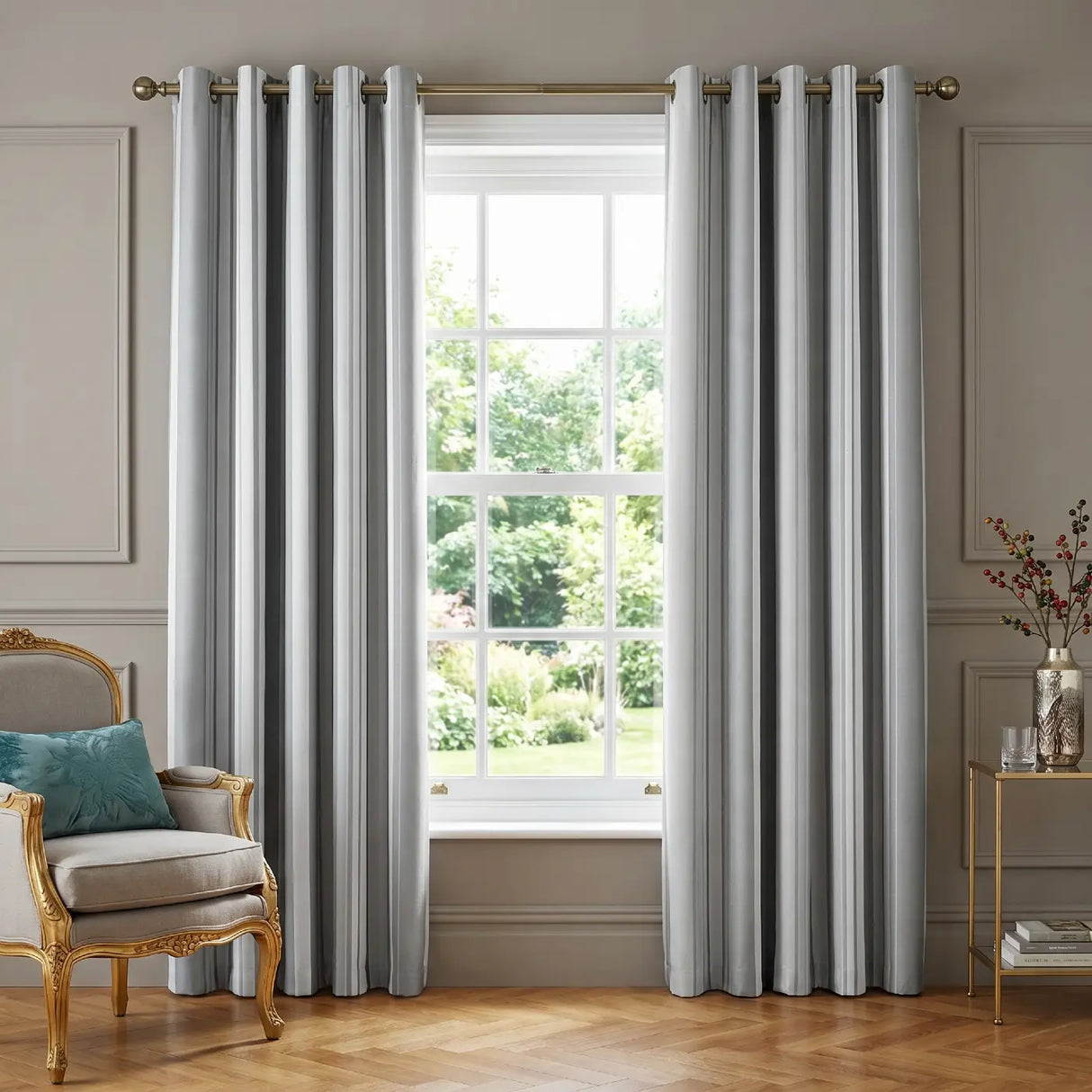Whitworth Stripe Lined Eyelet Curtains - Grey
