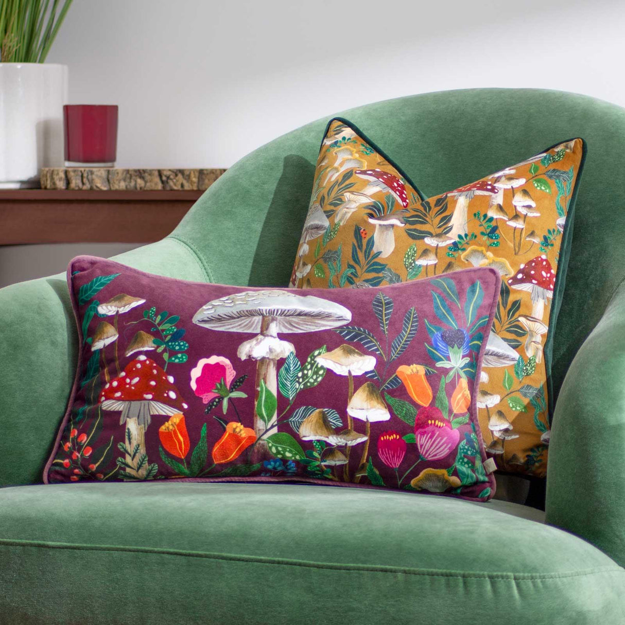 Wild Garden Mushroom Repeat Cushion Cover by Wylder Nature 2