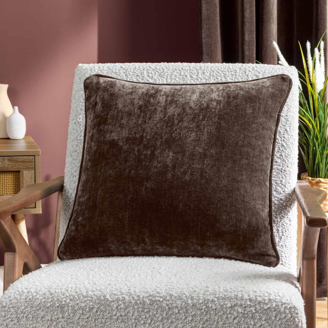 Heavy Velvet Chenille Brown Cushion Cover 50cm x 50cm