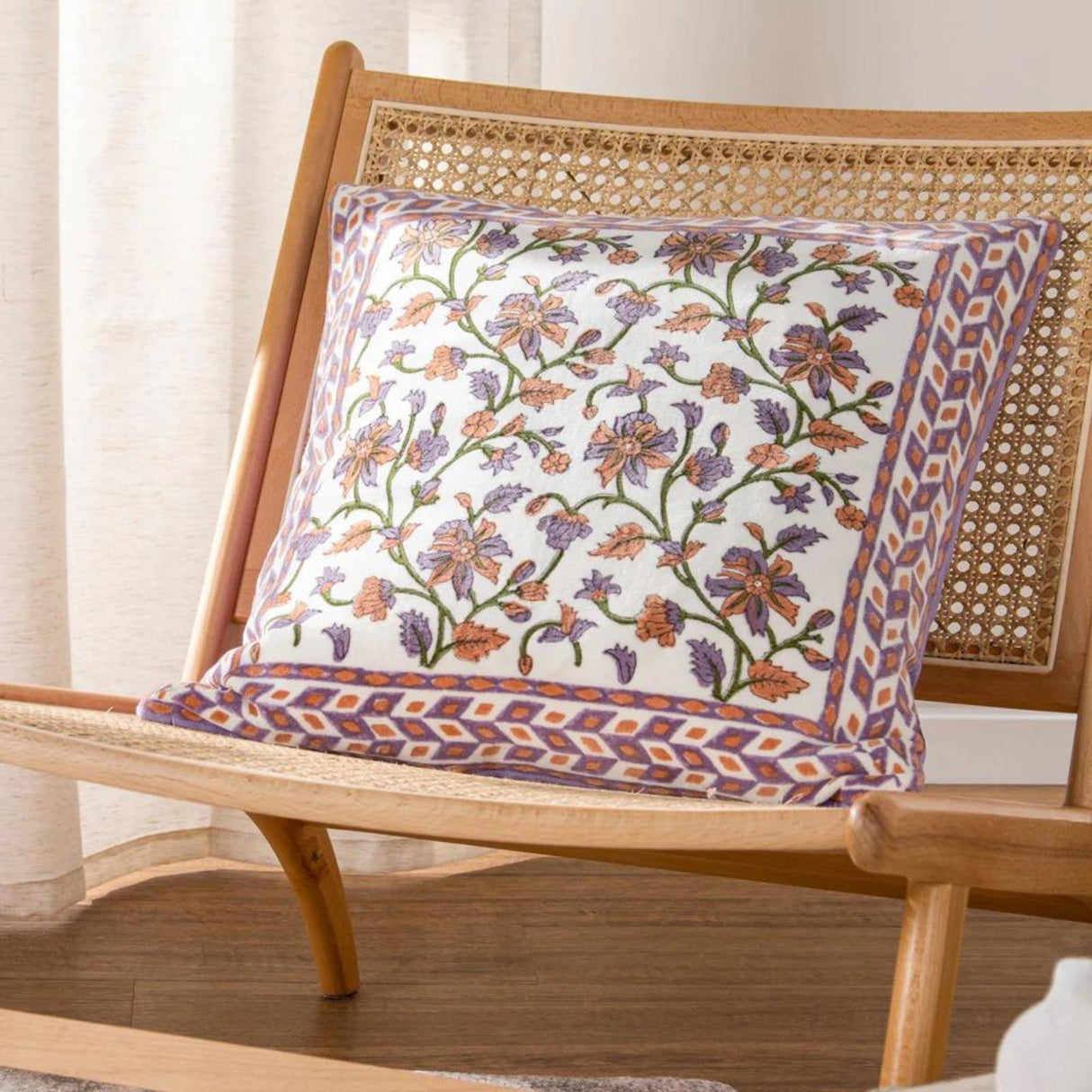 Mentera Cotton Velvet Cushion Cover 20" x 20" - Lilac & Coral