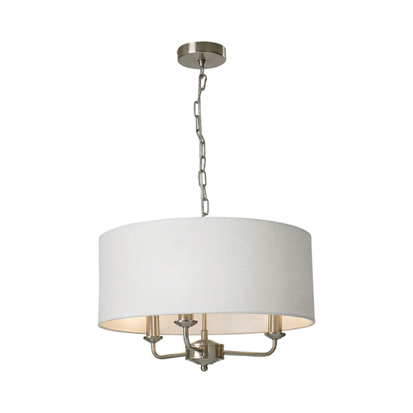 Grantham 3 Light Ceiling Fitting Satin Nickel with White Shade