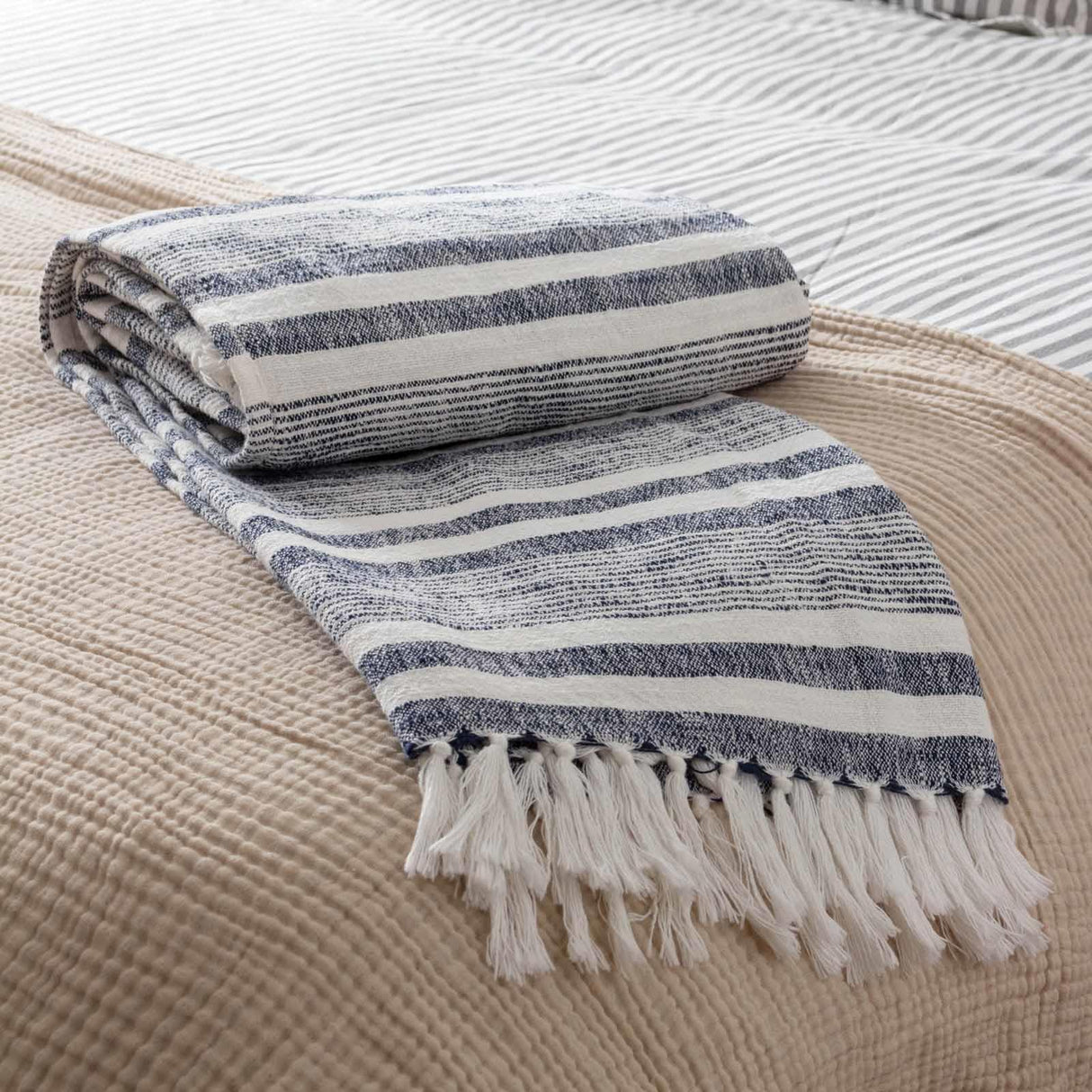 Neela Stripe Fringed Throw by Yard