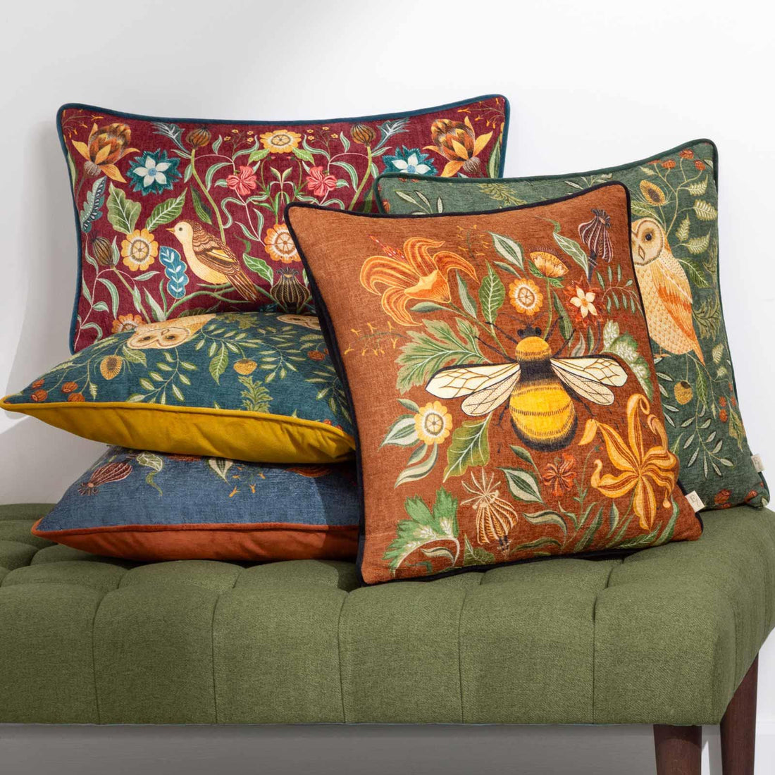 Hawthorn Bee Velvet Cushion Cover 43cm x 43cm