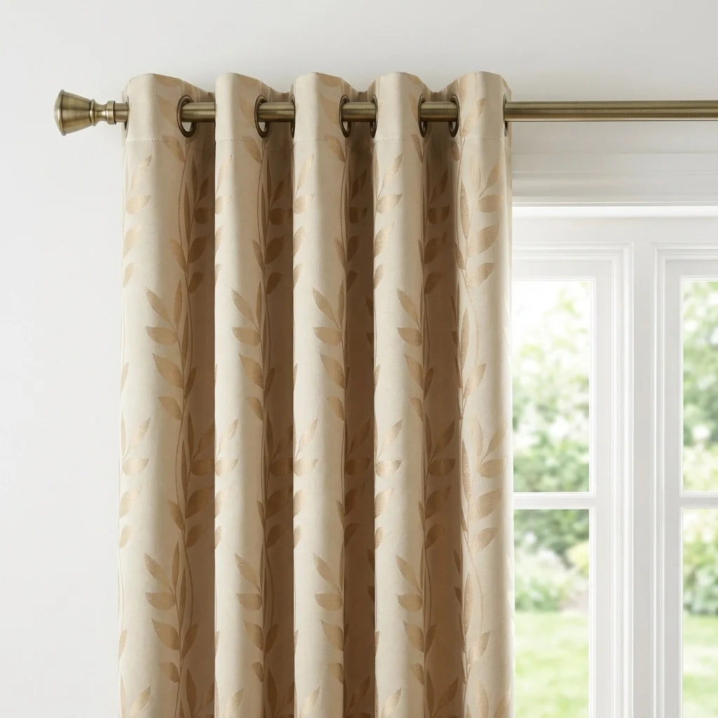Tivoli Leaf Jacquard Lined Eyelet Curtains - Latte image 2