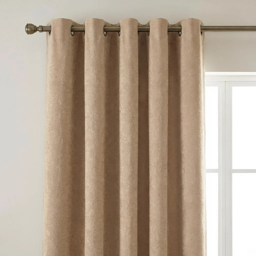 Chenille Blackout Eyelet Ring Top Curtains - Beige image 2