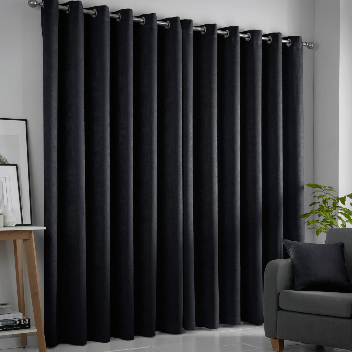 Strata Woven Dim Out Eyelet Curtains Black by Fusion