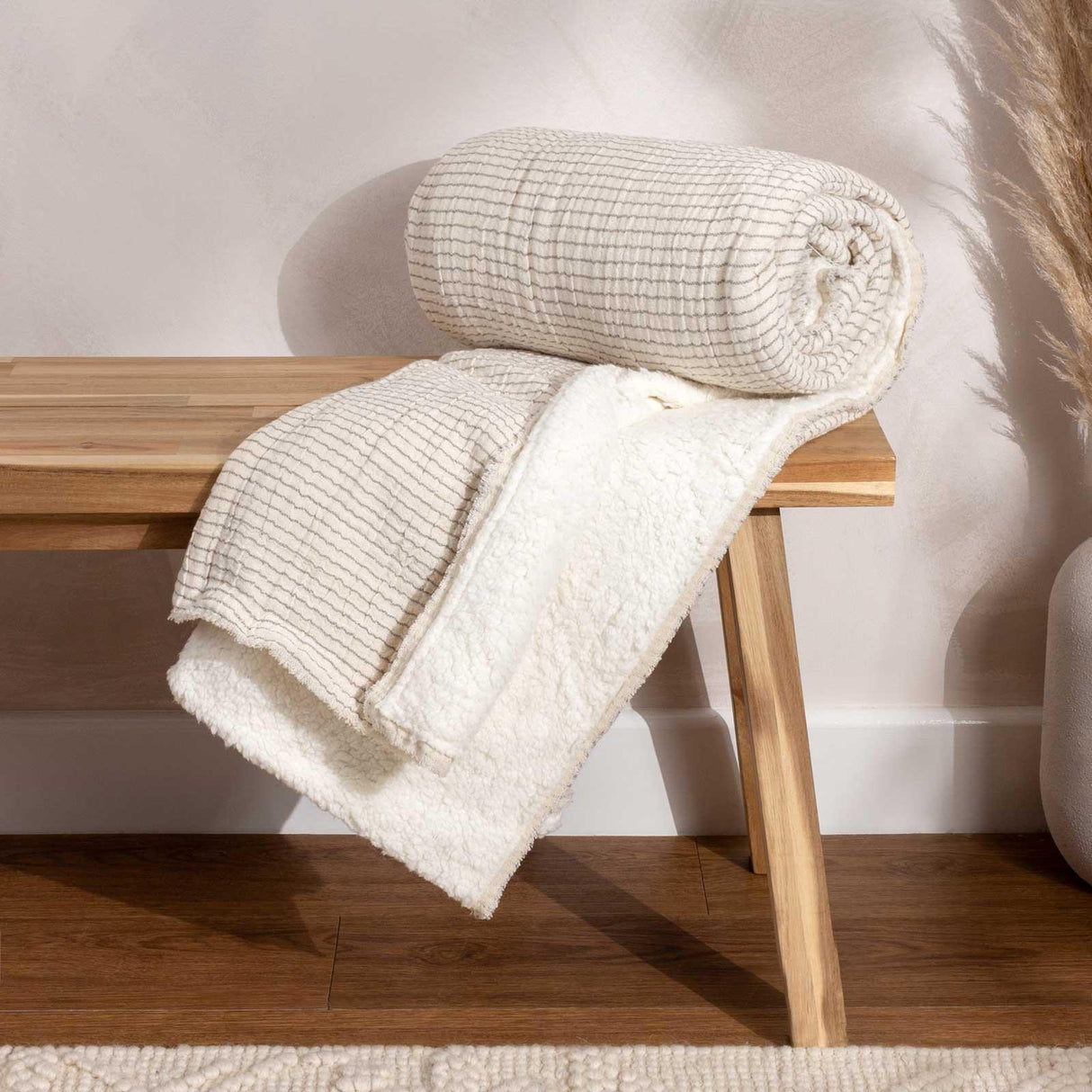 Skye Sherpa Throw Natural + Grey by Yard