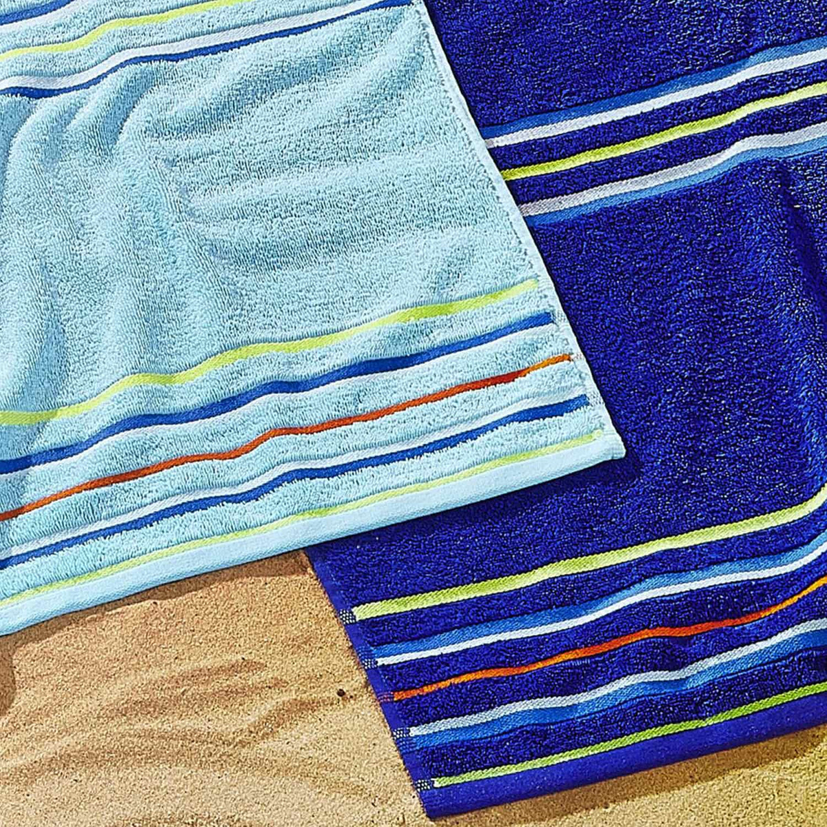 Catherine Lansfield Rainbow 100% Cotton Beach Towel Pair 75x150cm - Rainbow Beach Pair Blue Navy