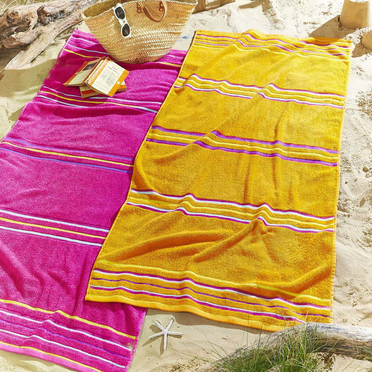 Catherine Lansfield Rainbow 100% Cotton Beach Towel Pair 75x150cm - Rainbow Beach Pair Orange Pink