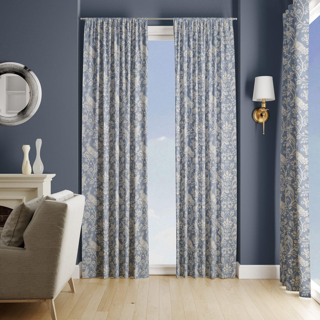 Heathland Indigo Made To Measure Curtains by Style Furnishings