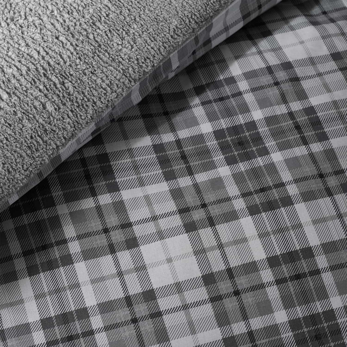 Catherine Lansfield Cosy Sherpa Check Duvet Cover Set - Cosy Sherpa Check Grey Duvet Set
