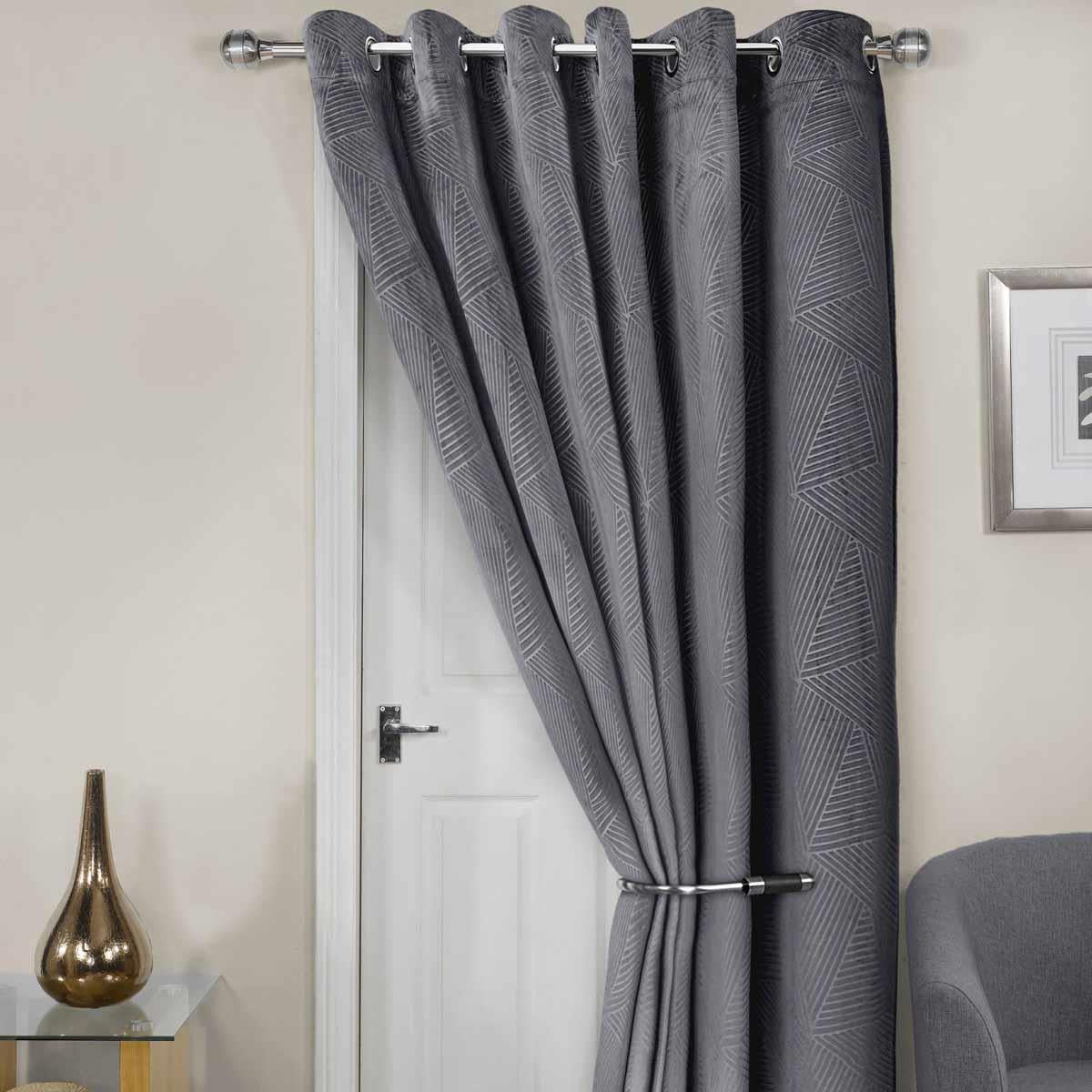 Midnight Thermal Eyelet Door Curtain Embossed Velvet Woven Design by Emma Barclay